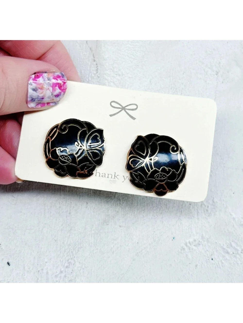 5345mc. Black Cloisonne Earrings Vintage